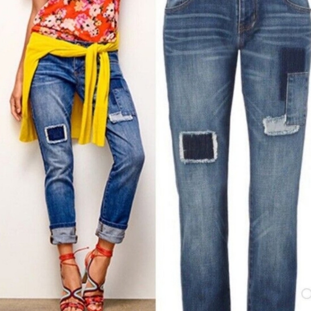 Cabi slim boyfriend patch work jeans  5308